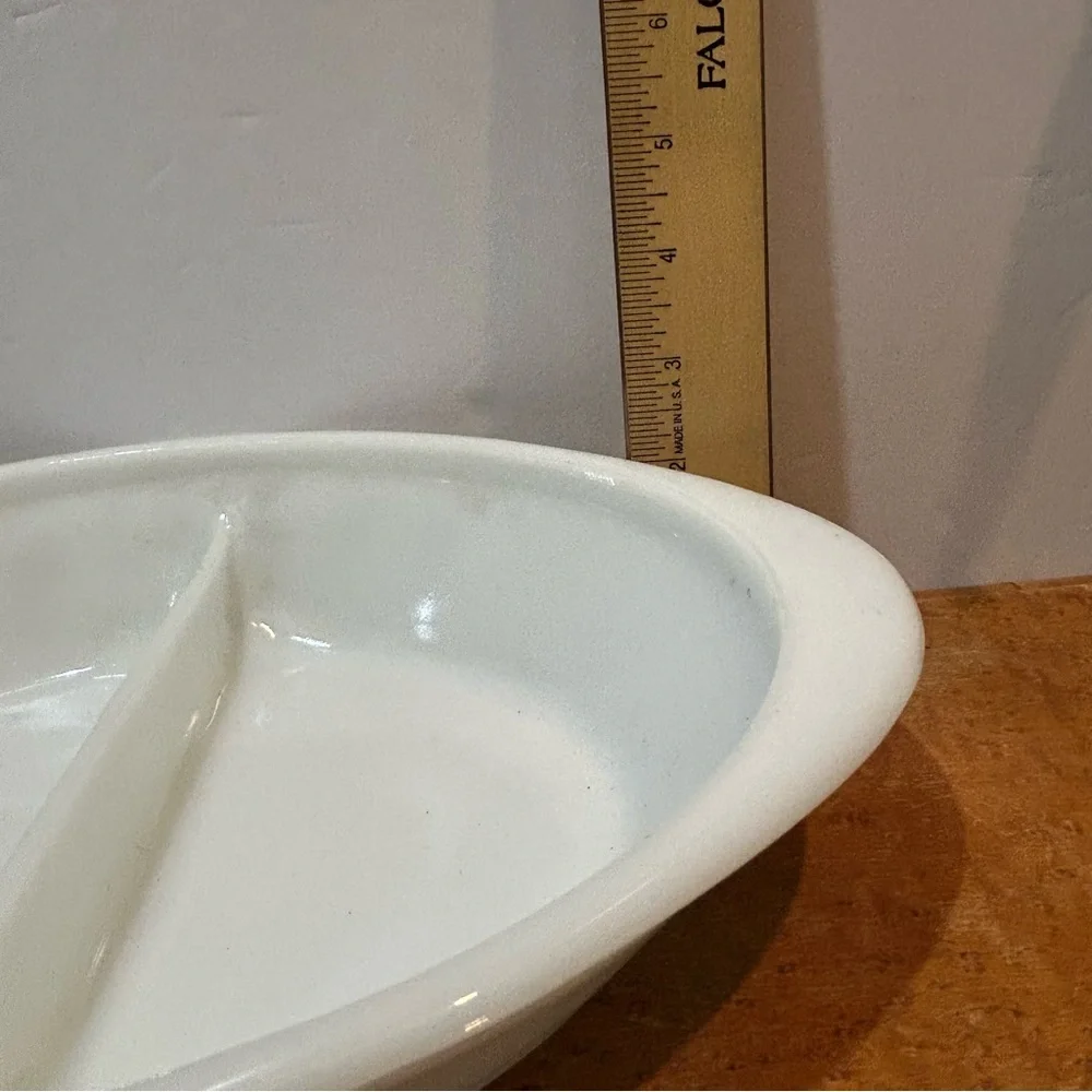 Vintage Glasbake Divided Casserole Dish J-2352 (Green Daisy Milk Glass Oval)
